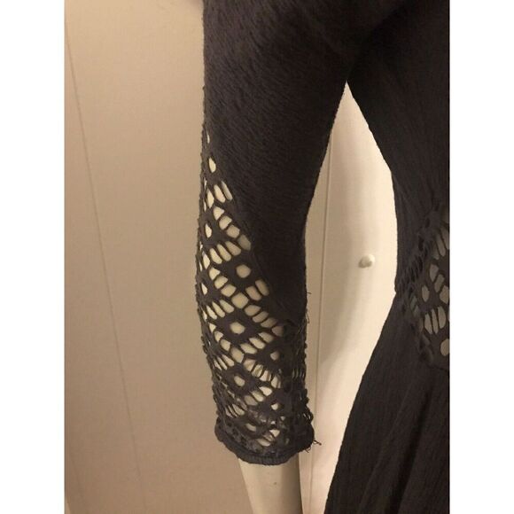 Free People Womens Small To The Point Mini Dress Gray Fit & Flare Lace Cut Outs - Picture 7 of 8